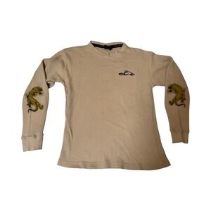 Orange County Choppers Mens Tan Waffle Knit Thermal Tiger Sleeve Shirt Large Y2K